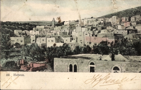 Ak Hebron Palästina, Farbige Ansicht von  Häuser, Hügel, keine Persönlichkeiten