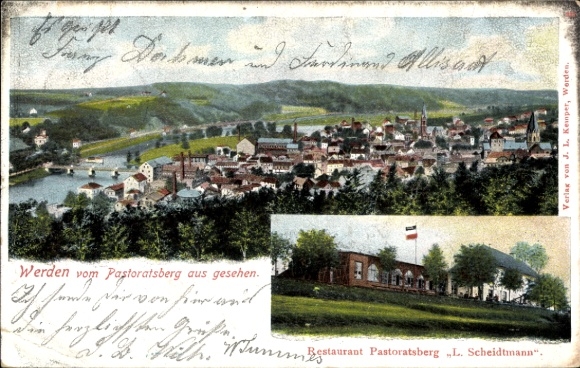 Postcard Werden Essen in the Ruhr area, Pastoratsberg, Restaurant Scheidtmann