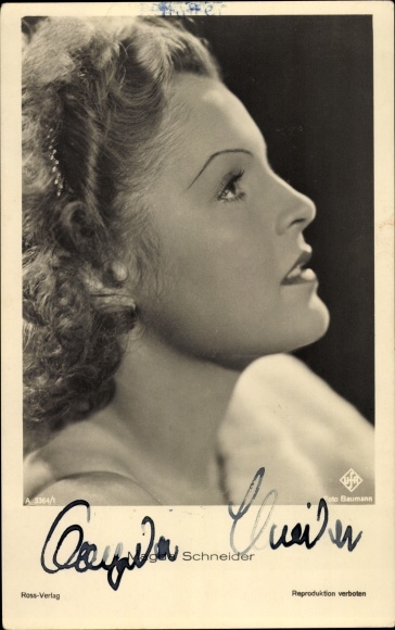 Ak Schauspielerin Magda Schneider, Portrait im Profil, Ross Verlag A 3364/1, Autogramm