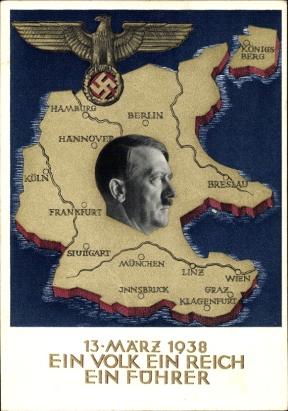 Postal stationery Postcard Klein, One People, One Reich, One Führer, Anschluss of Austria 1938, Greater Germany