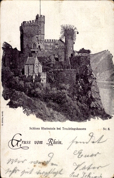 Postcard Trechtingshausen am Rhein, Rheinstein Castle