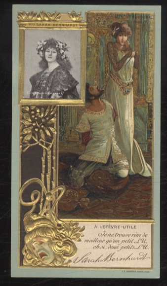Merchant picture advertising card Lefevre-Utile Lu Art Nouveau, Sarah Bernhardt