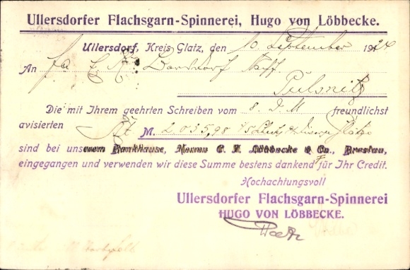 Ak Ołdrzychowice Kłodzkie Ullersdorf Kr. Glatz Silezië, vlasgarenspinnerij Hugo von Löbbecke