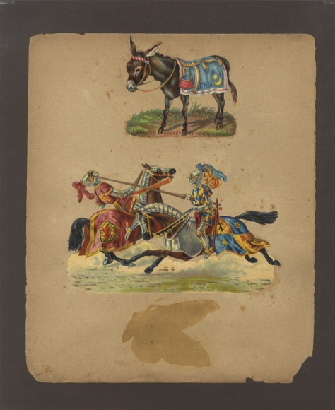 2 wafers knights in armor jousting, donkey, approx. 11 x 18 cm and 9 x 10 cm