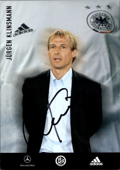 Autogrammkarte Fußballer und Trainer Jürgen Klinsmann, Deutsche Nationalmannschaft, Autogramm