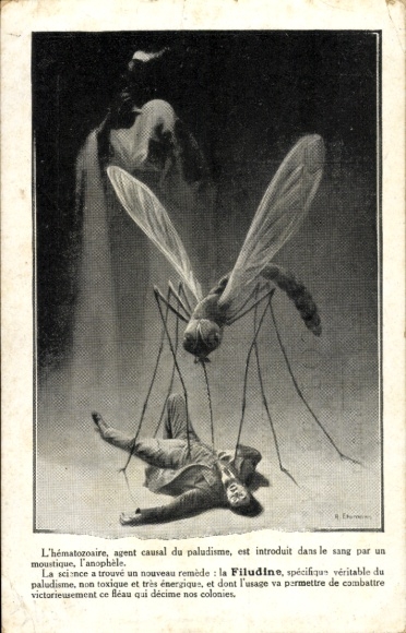 Postcard Remede la Filudine, the hematozoaire agent causal du paludisme
