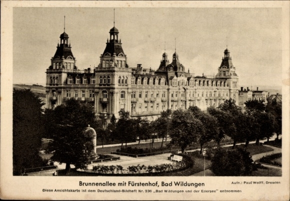 Postcard Bad Wildungen in Hesse, Brunnenallee, Fürstenhof, Paul Wolff, black and white