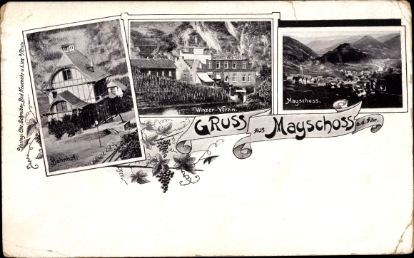 Ak Mayschoß an der Ahr, Winzerverein, Bahnhof, Totalansicht