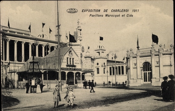 Postcard Charleroi Wallonia Hainaut, Exhibition 1911, Warocque and Cida Pavilions