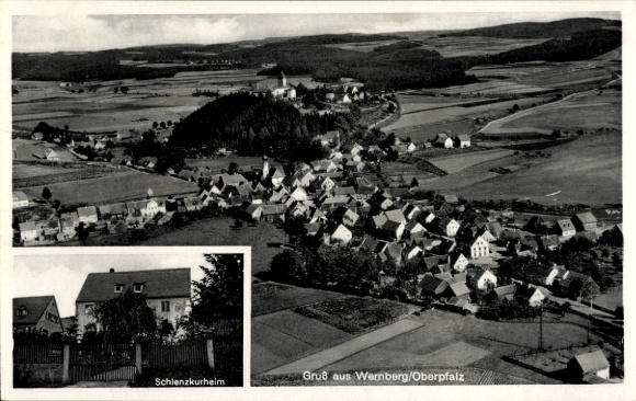Postcard Wernberg Köblitz in the Upper Palatinate, general view, Schlenzkurheim St. Michael, Sofie Breu