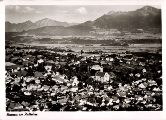 Postcard Murnau am Staffelsee, aerial photograph, lido