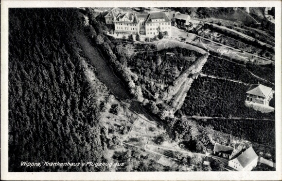 Postcard Wippra Sangerhausen am Harz, aerial photograph of the hospital