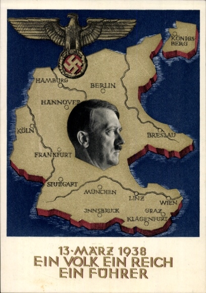 Postal stationery Postcard Klein, One People, One Reich, One Führer, Anschluss of Austria 1938, Greater Germany
