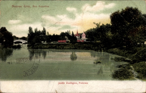 Postcard Palermo Buenos Aires Argentina, Jardín Zoológico, Palermo, river, trees, buildings