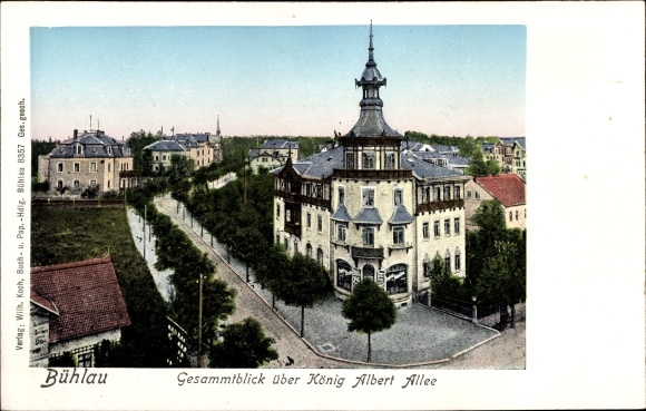 Postcard Dresden Bühlau, overall view of king Albert Allee