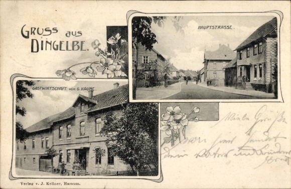 Postcard Dingelbe Schellerten in Lower Saxony, main street, restaurant