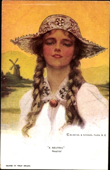 Artist Postcard Boileau, Philip, A Neutral, portrait of a Woman with Hat