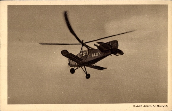 Postcard Autogire La Cierva, helicopter F. ALOX