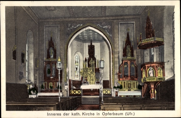 Postcard Opferbaum Bergtheim in Unterfranken, Catholic Church, interior view