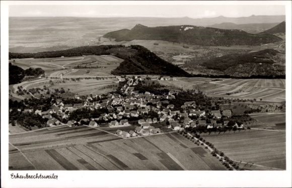 Postcard Erkenbrechtsweiler Swabian Alb, aerial photograph