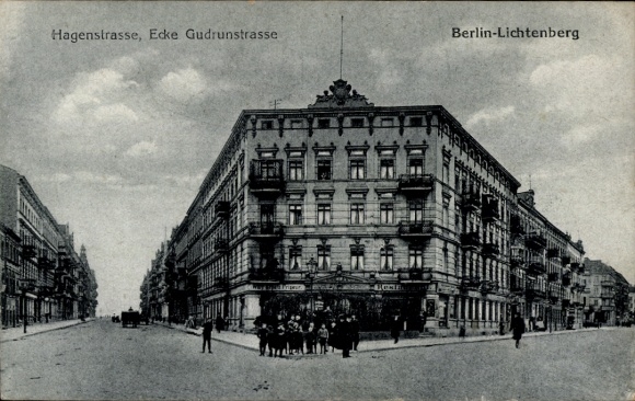 Ak Berlin Lichtenberg, Hagenstraße, Ecke Gudrunstraße