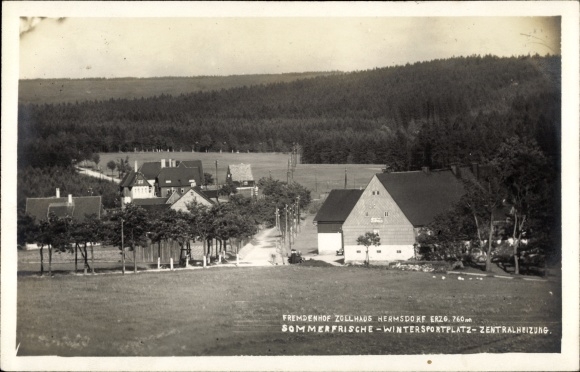 PC Hermsdorf in the Eastern Ore Mountains, town view with Fremdenhof Zollhaus