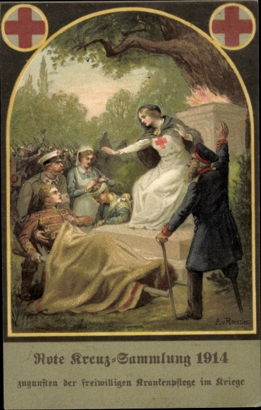 Künstler Ak v. Roessler, A., Rotes Kreuz, freiwillige Krankenpflege im Kriege, Krankenschwester