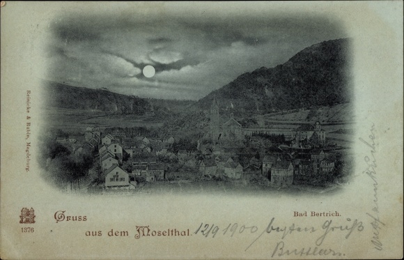 Moonlight PC Bad Bertrich on the Mosel Eifel, total view, Moselthal
