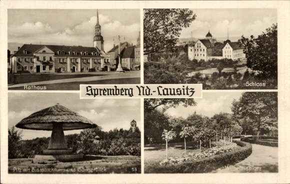 Ak Spremberg in Lausitz, stadhuis, kasteel, paddestoel, Wilhelmsplatz