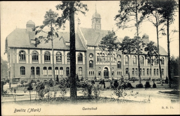 Ak Beelitz Mark, centraal bad, buitenaanzicht, entree