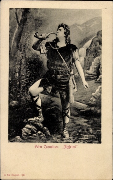 Postcard opera singer Peter Cornelius, scene Siegfried