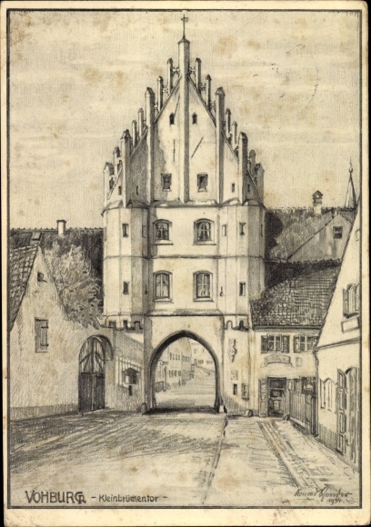 Artist PC Schneider, K., Vohburg on the Danube Upper Bavaria, Kleinbrückentor