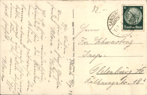Postcard Streek Sandkrug Hatten in Oldenburg, forest recreation area