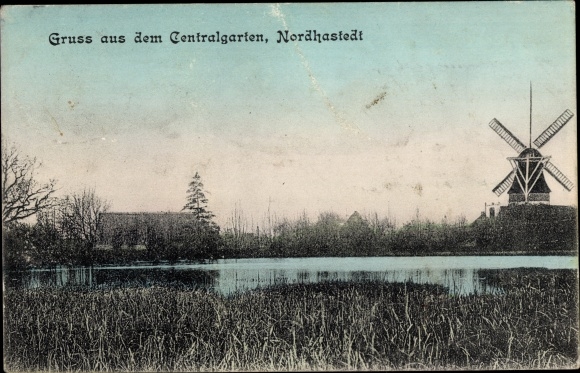Ak Nordhastedt in Dithmarschen, Blick zur Windmühle, Centralgarten