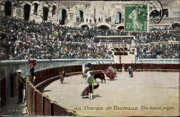 Ak Stierkampf, Course de Taureaux, Une bonne pique