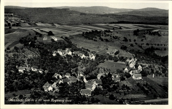 Postcard Nassach Spiegelberg in Württemberg, aerial view of green landscape, small houses, rural