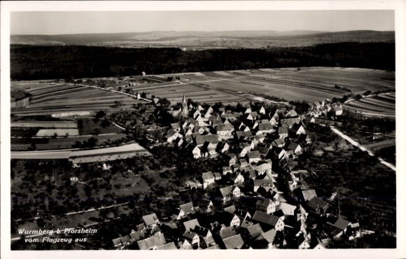 Postcard Würm Pforzheim in the Black Forest, aerial view of typical house layout, field landscape
