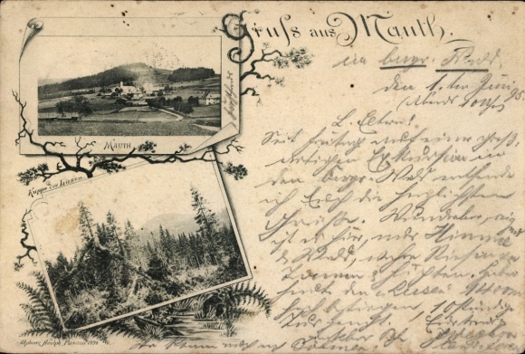 PC Mauth in Bavaria, page with landscape photos, congratulatory text, handwritten