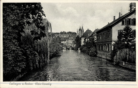 Postcard Esslingen am Neckar, Little Venice, partial view of the city