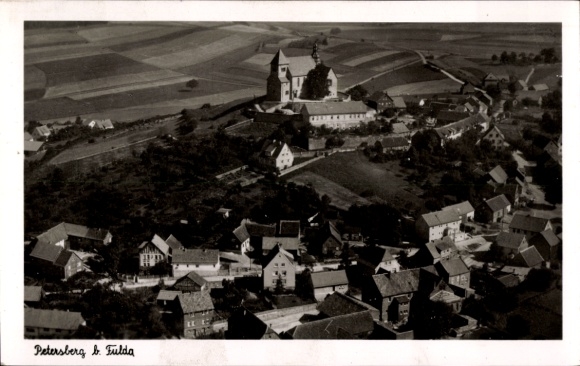 Postcard Petersberg Hessen, aerial photograph