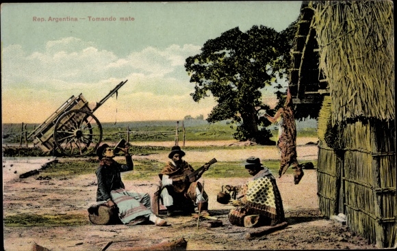 Postcard Argentina, Tomando mate, Local people, Musical instrument