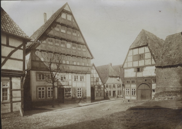 Original photo of Salzuflen in North Rhine-Westphalia, Obere Mühlenstraße, half-timbered houses, around 1900