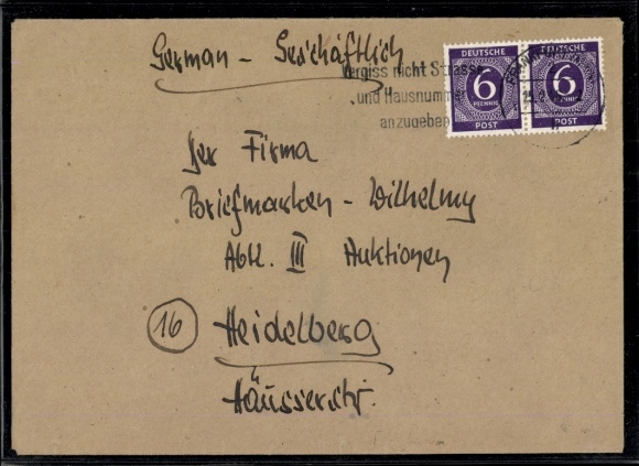 Early use 916 (2) Frankfurt (Main) 25.2.1946 on letter