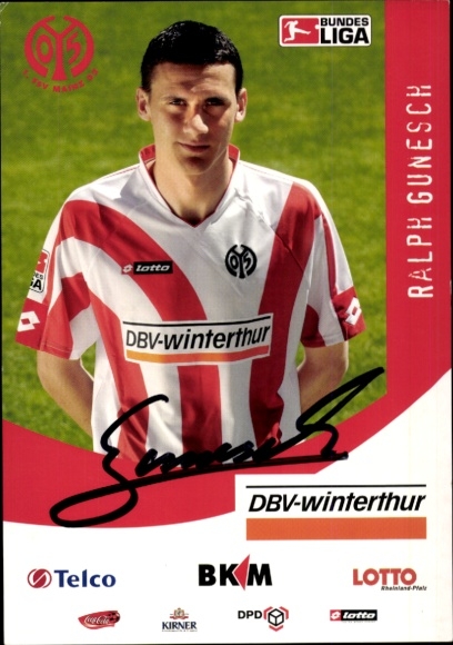 Autograph card footballer Ralph Gunesch, 1. FSV Mainz 05