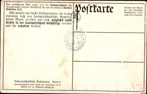 Postcard Ratio of recruits fit for the military in the big city and in the country], Berlin