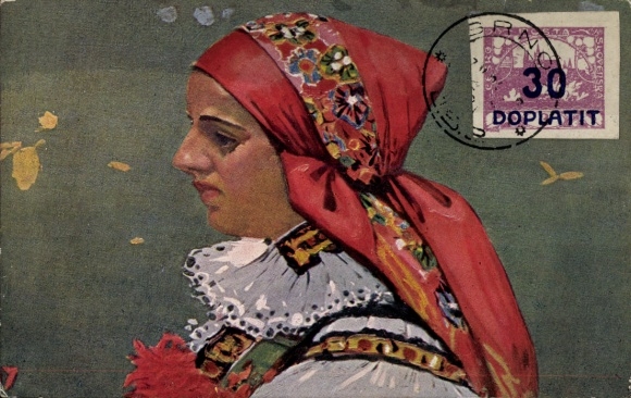 Artist Postcard Croatia, Woman in Traditional Costume