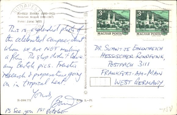Postcard composer Zoltán Kodály, portrait