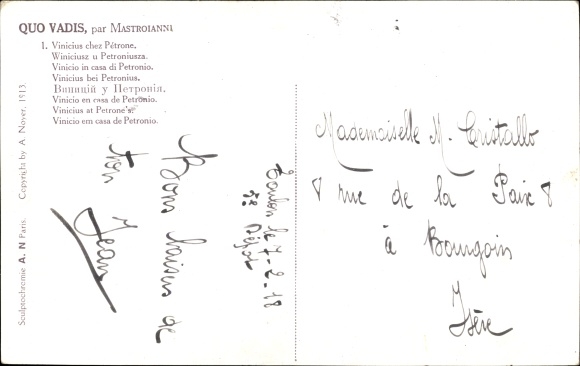 Artist Postcard Mastroianni, Domenico, scene from Quo Vadis, Petronius, Vinicius