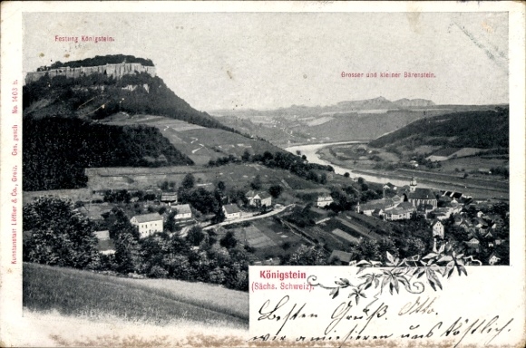 Ak Königstein an der Elbe Sächsische Schweiz, Festung  Grosser und kleiner Bärenstein, s/w Foto