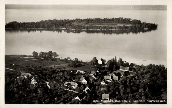 Ak Insel Mainau im Bodensee, Luftbild von  Ansicht vom Flugzeug, ruhiger Bodensee